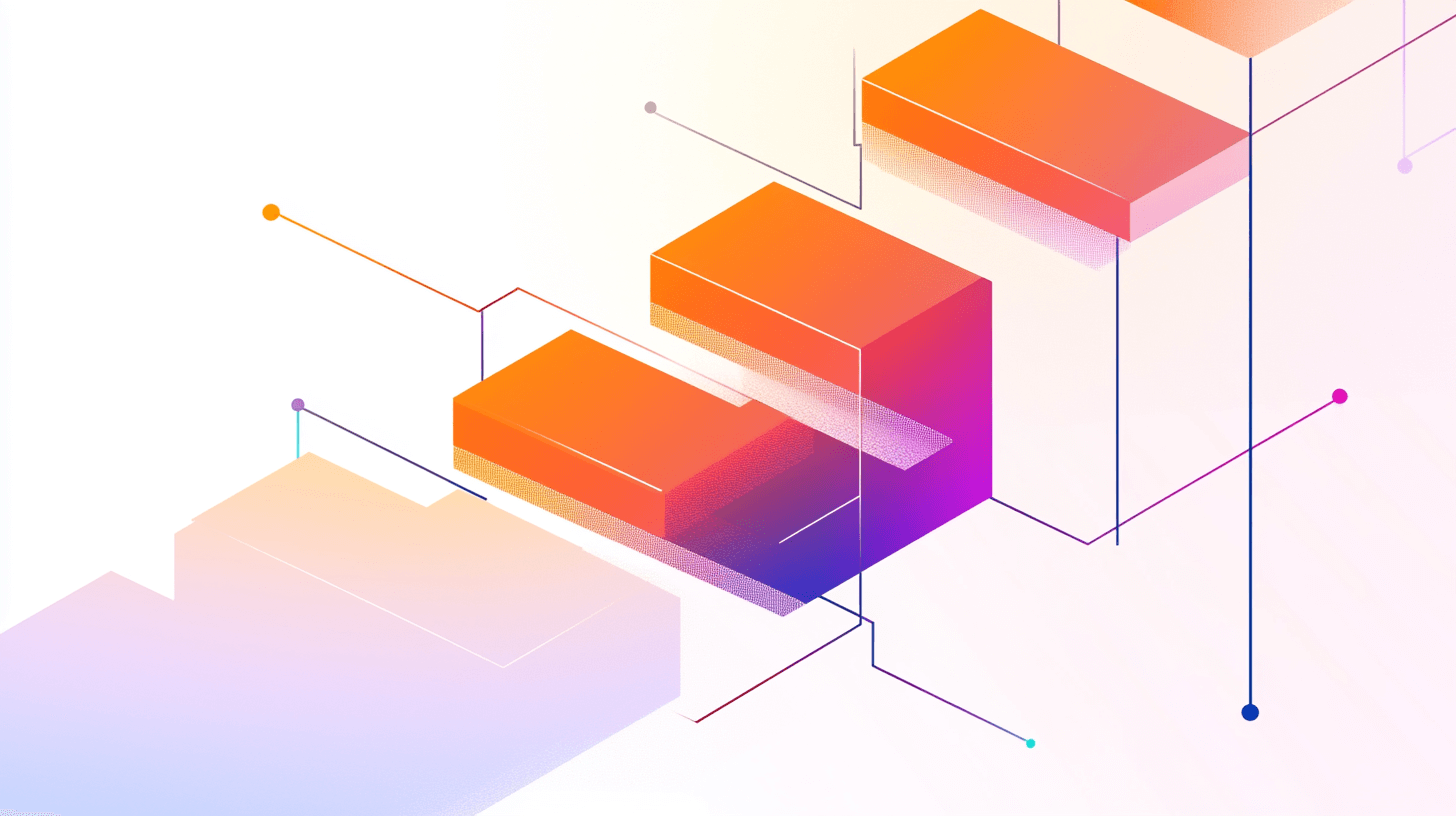 AI-powered software development illustration showing layered architecture and intelligent automation